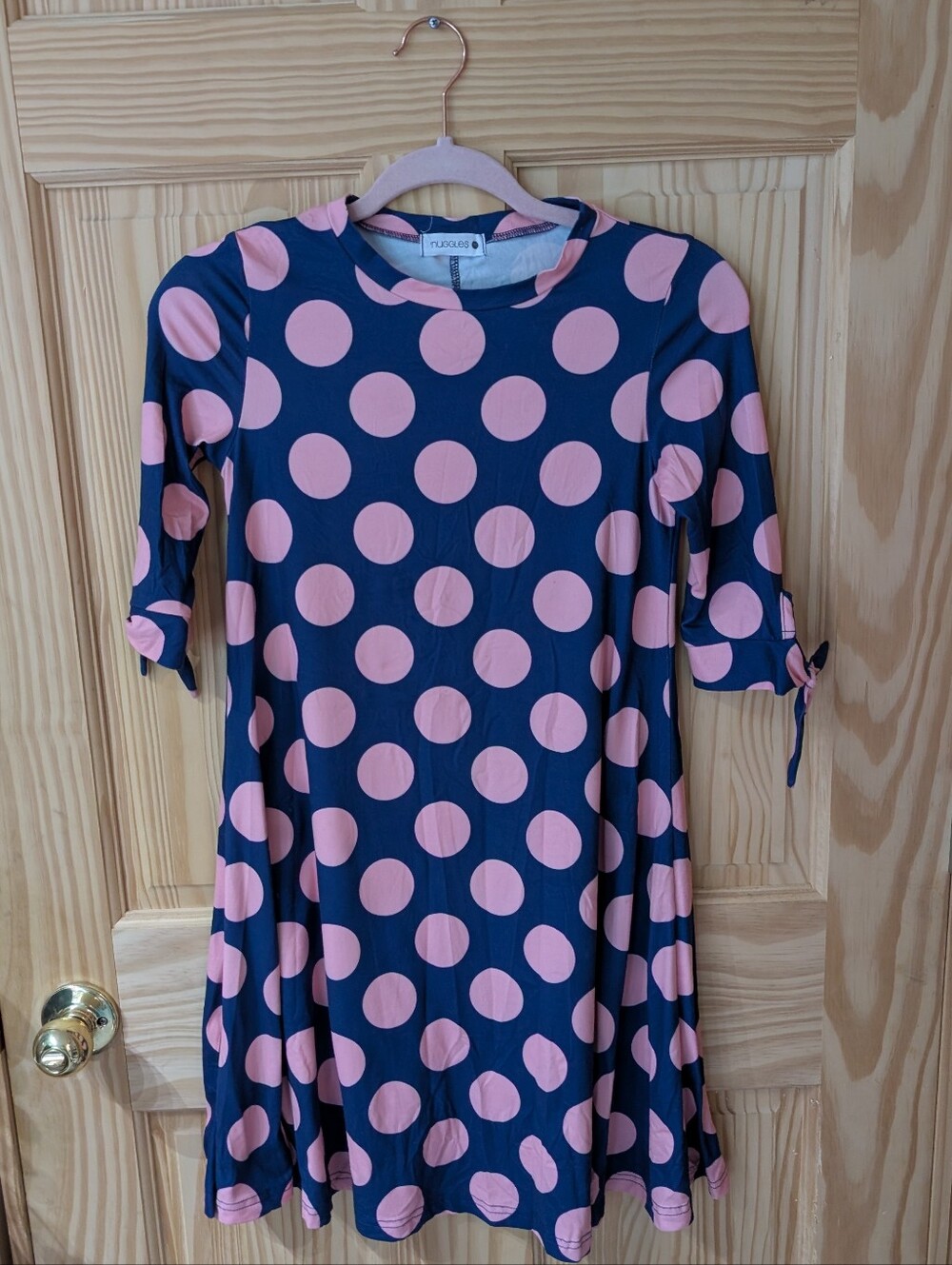 Nuggles Girls 10 Navy and Pink Polka Dot A-Line Dress